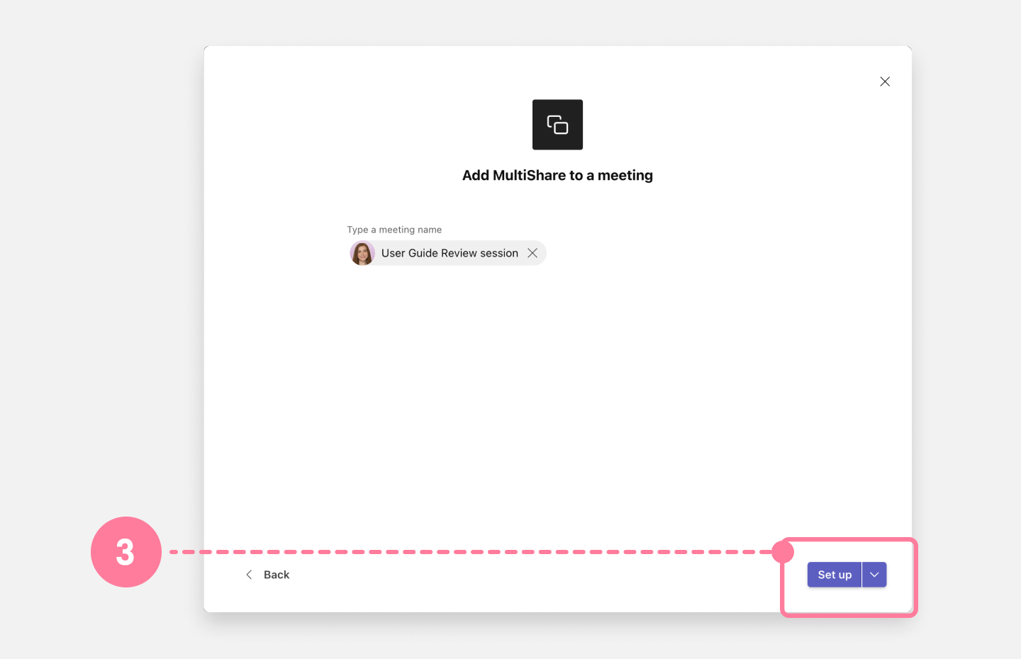 Desination selected, click set up